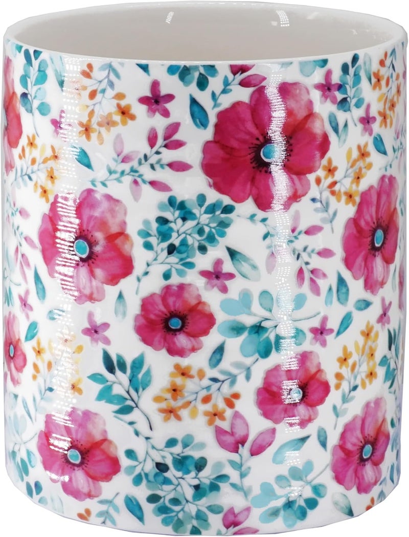 LEAZUL Kitchen Utensil Holder,7.2″Extra Large Stable Pattern Ceramic Utensil Crock,Utensil Organizer for Countertop,Kitchen Decor,Utensil Holder for Housewarming,Wedding Gift (Purple Red) - Image 1